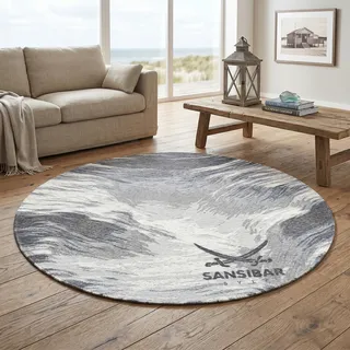 Sansibar Teppich SANSIBAR "Keitum 032", grau, H:3mm Ø:100cm, Polyester, Teppiche, Teppich, Flachgewebe, modernes Design, Motiv Brandung & Wellen