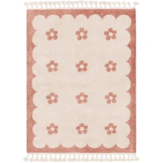 Little Olly Waschbarer Kinderteppich - Moos Flower Rosa - 120x170 cm | Floral - Krabbeldecke - Spielmatte - Children's room - Jungen - Mädchen