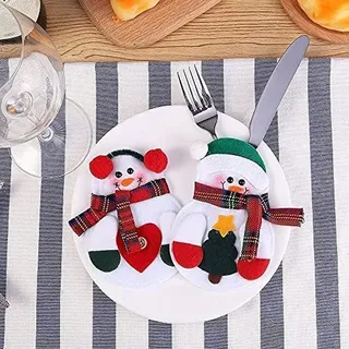 Uten Weihnachten Besteckhalter 2 Stück Bestecktasche Besteckbeutel Weihnachtsdeko Tischdeko Schneemann Weihnachtsbaumdeko