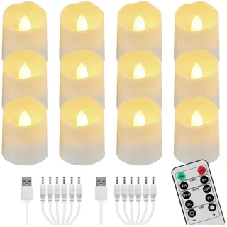 LED Teelichter 12 Stück Fernbedienung USB Aufladbar Warmweiß Dimmbar Geschenk