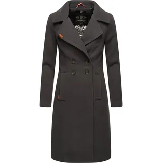 Navahoo Damen Mantel in Wollmantel-Optik langer Trenchcoat mit Reverskragen Wooly Anthrazit Gr. M - M