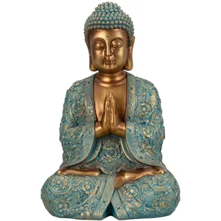 Geschenkestadl Buddha Figur groß 41,5cm türkis Gold Betende Hände, 881358