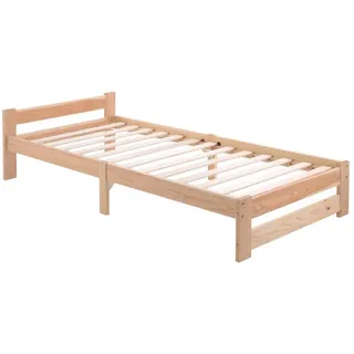 Fine Life Pro Bett Solides Massivholzbett Futonbett in Naturton - 90x200cm mit Kopfteil, & Lattenrost - Einzigartige Design-Element für dein Zuhause