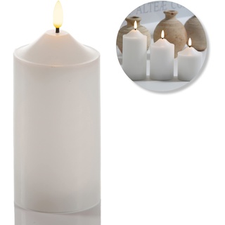 Schlaraffenland 3D LED Kerzenstumpen VELA groß | 7,5x17,5 cm | weiß | Echtwachs | led kerzen | led kerzen mit timerfunktion | led kerzen flackernde flamme