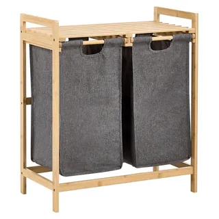 BELIANI Badregal mit 2 Wäschekörben Hellbraun u. Grau Bambus 73 cm Hoch Lamellen-Optik Latten-Optik Skandi Badezimmer Ausstattung Badmöbel Bambu... - Braun/Grau
