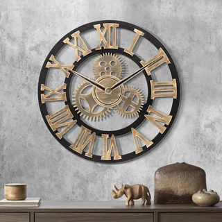 Riesige 30 Cm Große Holzwanduhr, Vintage-wanduhr Mit Geräuschlosem Goldzahnrad Im Industriestil, Steampunk-dekor Ohne Ticken Für Wohnzimmer, Bar, Schlafzimmer
