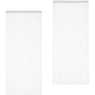 Relaxdays 2 x Fadenvorhang weiß, kürzbar, mit Tunneldurchzug, für Türen & Fenster, waschbar, Fadengardine, 90x245 cm, White