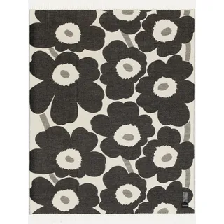 Wohndecke MARIMEKKO "UNIKKO", schwarz-weiß (weiß, schwarz), B:130cm L:180cm, Baumwolle, Wolle, Wohndecken, Wohndecke, 130x180 cm