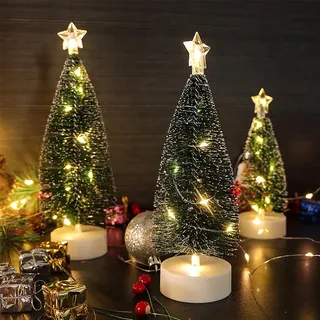 DRERIO 3 Stück Mini Künstlicher Tannenbaum mit LED Beleuchtung, Tisch Weihnachtsbaum mit Lichtern, Kleine Weihnachtsbaum Deko für Tisch, 16,5 cm