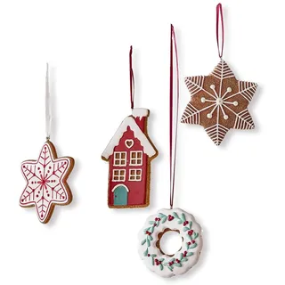 Loberon Anhänger 4er Set Hestur, Lebkuchen, Christbaumschmuck, Weihnachten, Weihnachtsdeko, Polyresin, Polyester, H/B/T ca. 13/11/2 cm, bunt