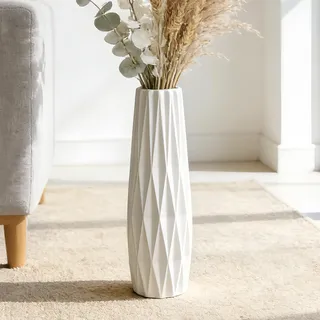 TDIAVH Weiße Keramik-Bodenvase, 40 cm, große weiße Vasen für Boden, Wohnzimmer, Schlafzimmer, Büro, glänzende Glasur, hohe Vase für Blumen, dekorative Keramikvasen für Heimdekoration