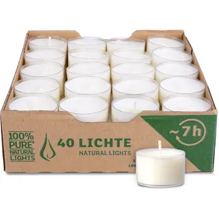 Wenzel Teelichter 7h – 40er Set vegane Raps-Teelichter – CO2-neutral, ohne Alu – transparente Hülle – Made in Germany – Teelicht für Pyramiden, Weihnachten & Notfall – plastikfrei & nachhaltig