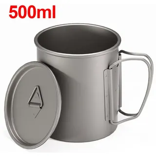 DOPWii Tasse Titan-Kaffeetasse mit Deckel, 300/400/500 ml -, Ideal für Outdoor-Camping, mit Aufbewahrungstasche 500 ml