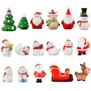 17 Stück Weihnachten Miniatur Ornamente Mini Weihnachtsdeko Figuren Klein Schneemann Rentier Weihnachtsmann Weihnachtsbaum Weihnachtsschmuck zum Basteln Garten Deko Schneekugeln Tischdeko Puppenhaus