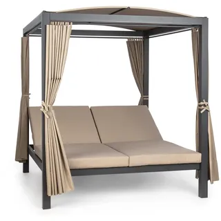 blumfeldt Doppelliege Outdoor für 2 Personen mit Dach, XL Doppel-Sonnenliege, Doppel Garten Liege Bett für Erwachsene & Kinder, Gartenbett mit Verstellbarer Rückenlehne, Outdoor-Sonnenbett mit Dach