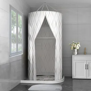 KFZXLSU Runder Duschvorhang, 100 x 200 cm, hängende Badezimmervorhänge, Polyester, wasserdicht, tragbar, Duschvorhang-Sets für Outdoor, Camping, Reisen, Innendusche (100 x 200 cm, Rautenmuster)