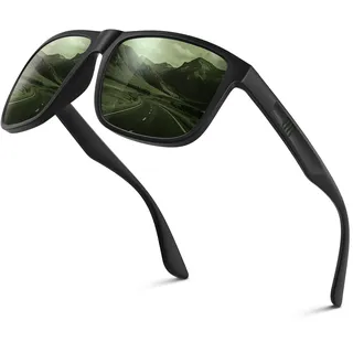 Wrimen Sonnenbrille Herren-Polarisiert-UV400 Schutz-Mode-Retro-Unisex-Ultraleicht-Sonnenbrillen-Klassisch Rechteckig-Outdoor Sport Brille für Fahren Reise Angeln Dunkelgrün