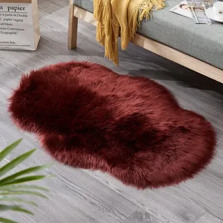BTTO TEPP Hochflor-Teppich Fellteppich,Kunstfell,Weich,Hochflor Shaggy Teppiche,Wolkenform, Weinrot, Langflor Teppich 60X90cm,Einfarbig,Künstliches,5cm Flor Länge Weinrot
