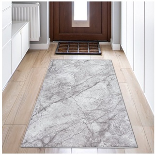 Teppich Faszinierender marmorierter Kurzflor Teppich in Elegantem Grau, Teppich-Traum, rund, Je nach Licht etwas heller-dunkler, Rückseite: „dot–backing“ antirutsch grau