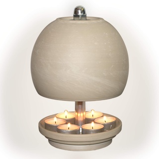 HP Teelichtlampe aus Ton in Granit Optik - Größe XL - Teelichtofen für bis zu 6 Teelichter - Spendet Licht und Wärme - Kerzen Notheizung - Teelichtheizung inkl. Teelichter + Feuerzeug