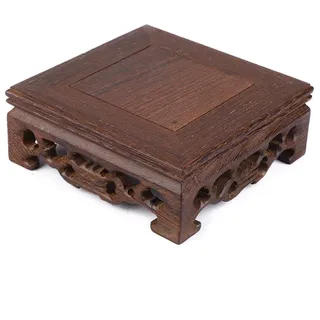 Miskall Quadratischer Teekannensockel, Holz kleiner zarter Teekannensockel, solide orientalische Vase, Bonsai-Dekoration für das Heimbüro(10x10x3.7 cm)