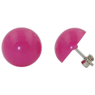 unbespielt Paar Ohrstecker Ohrringe pink-rosa-glänzend halbrund gewölbt Kunststoff 13 mm, Modeschmuck für Damen rosa