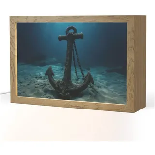 OnlyWow Tischleuchte Lightbox Anker - Eisen - Meeresboden - Sand, Dimmbar, Farbwechsel, LED, Warmweiß, Kaltweiß, Neutralweiß Einstellbar, Tischlampe, Schreibtischlampe, Desk, Dimmbar, mit Kabel, LED 30 cm x 8 cm x 20 cm
