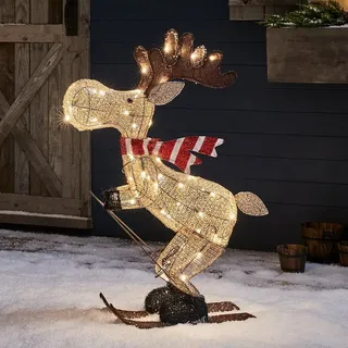 Lights4fun LED-Dekofigur LED Weihnachtsfigur außen Elch auf Skiern, Weihnachtsbeleuchtung, Höhe: 86cm