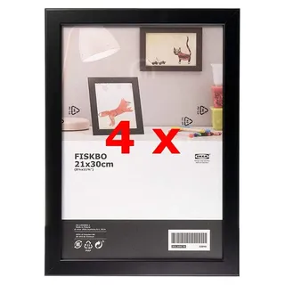 Ikea Fiskbo Bilderrahmen, A4, 21 x 30 cm, schwarz, 4 Stück, Pappe, Faserplatte, Folie, Polystyrol-Kunststoff, Acrylfarbe, Schwarz , 21x30cm