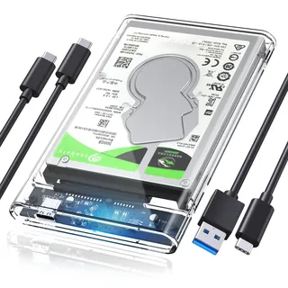 ORICO 2,5" USB C Externes Festplattengehäuse,USB 3.1 Gen2 auf SATA 3.0 6 Gbp/s für 7mm und 9,5 mm 2.5 Zoll SATA Interne HDD und SSD,Werkzeugfreie Montage,UASP Beschleunigung Transparent ABS(2139C3-G2)