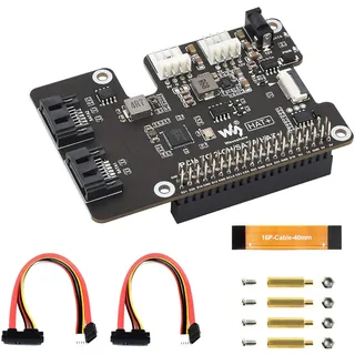 PCIe to 2-Channel SATA HAT+ Adapter for Raspberry Pi 5, SATA 3.0 Expansion Board with Dual SATA Ports, LED Indicators, EEPROM, Plug and Play, High-Speed HDD/SSD Storage Support