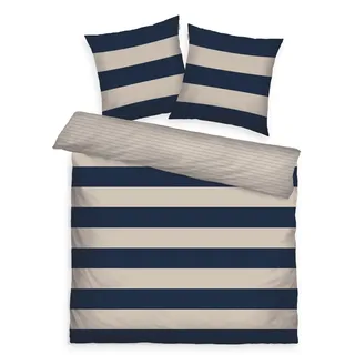 Tom Tailor BOLD STRIPES Wendebettwäsche Renforcé Blau/Beige 200 x 220 cm + 2 x 80 x 80 cm