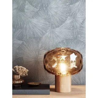 Newroom Vliestapete Colaro Tapete Glanztapete Glänzend,Blätter,Fächer, Silber Tapete Glamour Glänzend - Glanztapete Grafiktapete Metallic Modern Blätter Fächer für Wohnzimmer Schlafzimmer Küche, Grafiktapete silberfarben