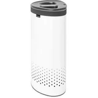 Brabantia - Selector Wäschekorb - Doppelten Quick-Drop-Deckel - Zwei Wäschekörbe - Wäschesack aus Baumwolle - Belüftungslöcher - Platzsparend - Weiss - 55 L- 29.0 x 63.0 x 45.0 cm