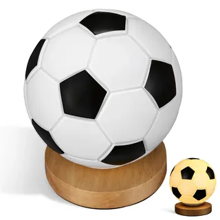 Healifty FußBall-Tischleuchte Mit Holzsockel – Dimmbare Led Nachttischlampe Mit Touch-Steuerung FußBallmotiv FüR Wohnzimmer Und Schlafzimmer Sportliche Dekolampe FüR Kinderzimmer