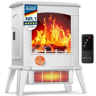 KESSER Elektrokamin mit integrierter Heizfunktion, zwei Heizstufen 1000W / 2000W, mit realistischem LED 3D Feuer- & Flammen Effekt weiß