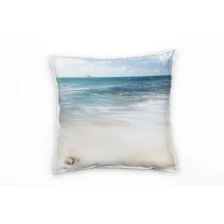 Paul Sinus Art Strand und Meer, Brandung, Schiff, türkis Deko Kissen 40x40cm für Couch Sofa Lounge Zierkissen - Dekoration zum Wohlfühlen
