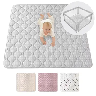 Hakuna Matte Gesteppte Krabbeldecke Baby 127cm, Hygge grau | Extra Dicke 1,5cm weiche Baby Krabbelmatte – Baby Spielmatte mit Rutschfester Unterseite zum Krabbeln, Laufgitter