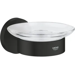 GROHE Start, klebbare Seifenschale für das Bad, ohne Bohren (bis 5kg belastbar, mit Halter, verdeckte Befestigung, inkl. Schrauben und Dübel, Kleber separat kaufen), rund, schwarz, 411932430