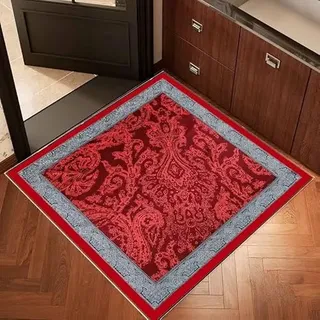 Kleiner Teppich, 90 x 90 cm, für Schlafzimmer, quadratisch, rutschfest, waschbar, für Spielzimmer, Heimdekoration, Retro-Muster, Schwarz und Rot