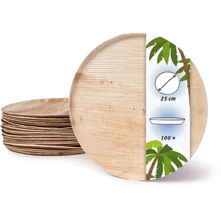 onlyleaf 100 Stück Einwegteller Pizza 25cm Palmblatt Teller, runde flache Bio Wegwerfteller, kompostierbare Einwegteller für Pizza, nachhaltig
