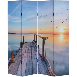 Mendler Foto-Paravent T234, Paravent Trennwand MVG-zertifiziert 180x160cm ~ Sonnenuntergang