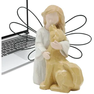 Generisch Engel hält Hundestatue,Hundeengel Figur - Mädchen umarmt Welpenstatue aus Kunstharz | Handbemalte Erinnerungs- oder Verlustfigur für Tierliebhaber und Hundebesitzer
