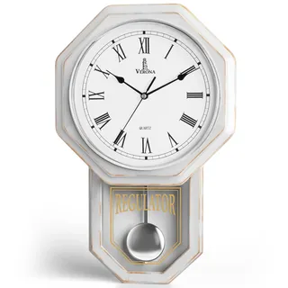 Lovely Home Essentials Pendel-Wanduhr, batteriebetrieben, Regleruhr, Rustikale Wanduhr im Landhausstil, dekorativ, Wohnzimmer, Zuhause, Büro, ca. 45,5 x 28 cm, Weiß