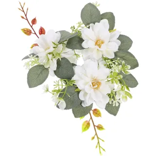 DOITOOL Künstlicher Blumen-kerzenring Deko Kranz für Stabkerzen Tischdekoration Hochzeit Weiß Leichter Vielseitiger Kerzenkranz für Wohn Außenbereiche für Feste und Festlichkeiten