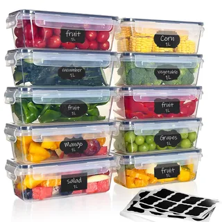 Goldeluxe 10 x 1L Frischhaltedosen mit Deckel, Gefrierdosen, Meal Prep Boxen, BPA-frei, luftdicht, stapelbar – Tupperdosen Set für Essen Box, Gefrierbehälter & Küche