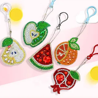 Diamond Painting Schlüsselanhänger Süße Frucht 5D Full Drill Diamond Art Painting Keychain für Frauen Mädchen Tasche Geldbörse Handtasche Charms Anhänger Geschenk