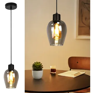 ZMH Pendelleuchte Esstisch 1/3/4-flammig, Hängeleuchte E27 aus Rauchglas und Metall, ohne Leuchtmittel, höhenverstellbare Hängelampe für Küche rund