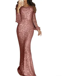 for PINK/Silver/Black/Blue/Elegant Women's Wrap Evening Dress Long Sleeve Bodycon Prom Gown (M for PINK)