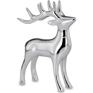 H.Bauer jun. Große stehende Porzellan Deko Rentier Figur - silbern glänzende Hirsch Geweih Weihnachts-Deko zum Hinstellen Höhe 19.5 cm